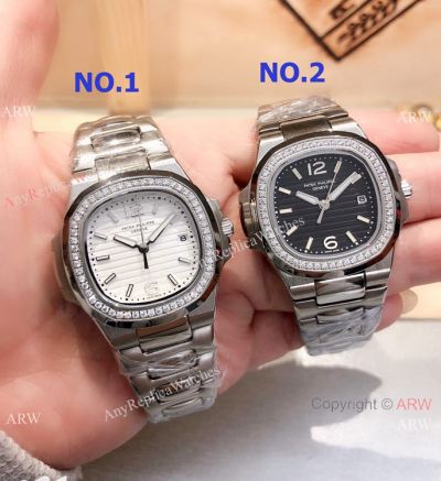 Copy Patek Philippe Nautilus Stainless Steel Quartz Watches 33mm Ladies